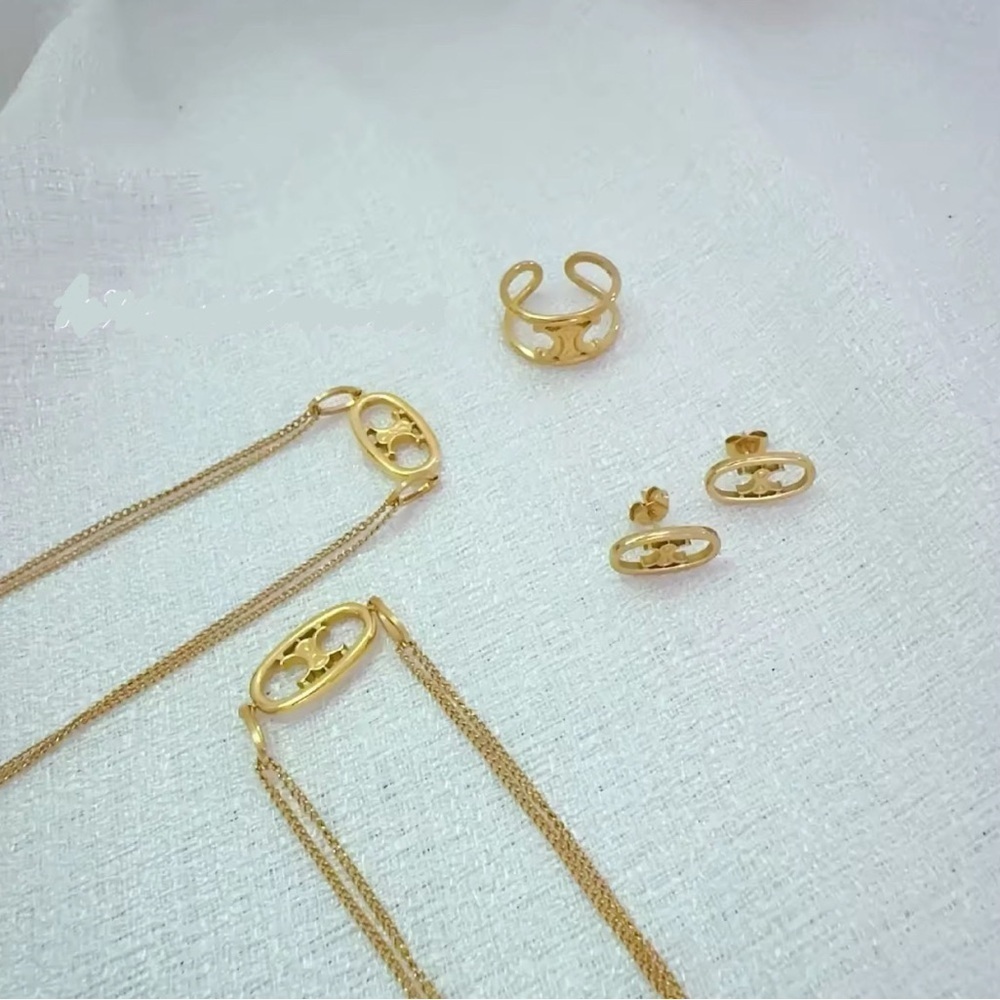 18K Gold Arc De Triomphe Design Necklace, Bracelet, Earrings & Ring Suite Set - Picture 5 of 5